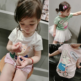 香港靓妞女童夏装2016新款 儿童宝宝上衣 纯棉卡通多彩短袖T恤衫