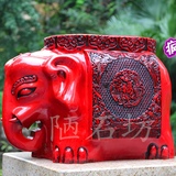 中式仿古树脂工艺品家居饰品大象换鞋凳子摆件客厅家居装饰品红色