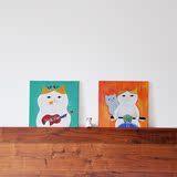 文艺猫 纯手绘 丙烯装饰画 无框 日式 儿童房间装饰 沙发背景墙画