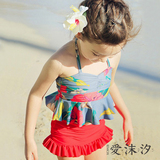 2016韩国人鱼公主女童花朵泳衣分体裙式比基尼泳装儿童造型服