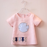 【清仓】女童小猫小鱼刺绣T恤 夏季外贸童装 宝宝儿童短袖衬衣
