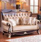 欧式沙发 实木沙发 法式真皮沙发 美式客厅奢华双人三人沙发组合