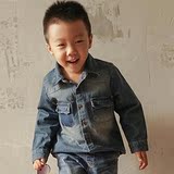[代购]韩国进口正品童装 2016秋男童磨白多口袋牛仔夹克外套0729