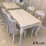 大理石餐桌椅组合 1.3米欧式实木桌椅 小户型长方形6人饭桌 白色