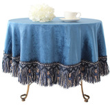 蓝色 欧式高档时尚奢华餐桌布布艺茶几定做酒店会议圆台布圆桌布