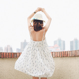 小维2016夏季新款度假套头纯色无袖印花吊带连衣裙女夏短裙子
