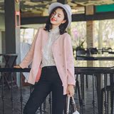W|小维2016春季原创新款简约纯色圆领麂皮绒长袖外套女棒球服潮
