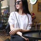 韩版蝙蝠袖针织衫薄款短款女夏套头镂空薄夏潮宽松纯棉中袖五分袖