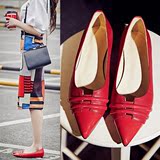 2016春季新款韩版女装尖头平底悠闲女款单鞋平跟百搭套脚红色女鞋