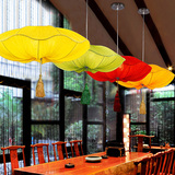 现代新中式布艺荷叶吊灯餐厅茶楼火锅店装饰灯具艺术创意红色灯笼