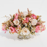 高档现代风格玫瑰欧式仿真花套装假花绢花艺装饰白色陶瓷花瓶摆设