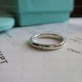 香港Tiffany蒂凡尼正品代购 纯银素圈一钻戒指环情侣对戒 可刻字