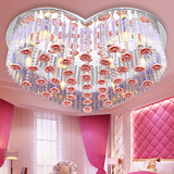 卧室灯 温馨浪漫房间灯LED水晶吊灯客厅灯创意心形田园玫瑰婚房灯
