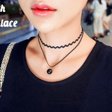 韩国新款波浪性感黑色蕾丝超短珍珠颈链双层锁骨链女饰品吊坠项链