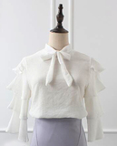 春季新品韩版女装甜美公主白色七分袖荷叶袖雪纺衫上衣衬衫打底衫
