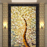 3D客厅玄关酒店大堂背景墙纸壁纸壁画欧式金色立体浮雕发财树