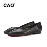 CAO正品真皮女鞋尖头平底单鞋舒适极简工作鞋女头层牛皮羊皮内里