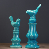 家居装饰摆件 陶瓷蓝色鸟 地中海美式乡村工艺饰品 婚庆结婚礼物