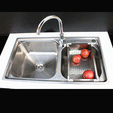 双槽水槽冷热水龙头厨房不锈钢水槽双槽304一体加厚旋转菜盆直销