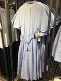 ZARA TRF 正品代购 女装 圆领 绑带 竖条纹中长版连衣裙 2016新款
