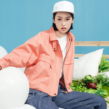 阔色2016秋装新款韩版女原创设计显瘦粉色休闲外套