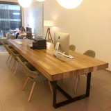欧式咖啡桌餐厅桌椅原木防腐餐桌实木会议桌铁艺餐桌椅组合包邮