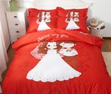 大红色婚庆四件套丝滑双人床单被罩被单4件套新婚纱婚礼床上用品