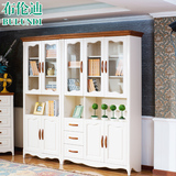 书房家具实木书柜自由组合储物柜子带玻璃门 地中海实木白色书橱