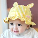 婴儿帽子6-12个月春秋纯棉帽夏天女宝宝遮阳太阳帽公主帽可爱盆帽