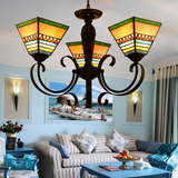 云裳蒂凡尼美式地中海餐厅灯吊灯卧室餐厅创意彩色玻璃灯具三头灯