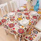 地中海太阳花餐桌布台布可定制 特色田园风格棉麻桌布茶几盖布