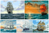 数字油画diy包邮客厅风景海景一帆风顺新款淡彩手绘画 航海40*50