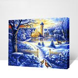 数字油画diy包邮客厅冬季风景手绘装饰画 雪景40*50 60*75