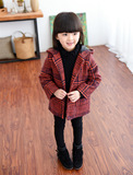 女童冬季外套2015冬装新品儿童韩版可爱毛球带帽中长款毛呢外套