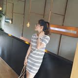 米莎2016夏季新款女装韩版针织裙子女修身显瘦后背交叉露背连衣裙