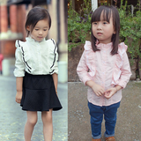 童装批发厂家韩版直销4-7岁女童花边领纯棉儿童衬衣宝宝衬衫