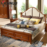 美式实木床简美小美橡木床真皮双人床胡桃木1.8米婚床复古家具