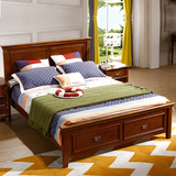 美式乡村实木真皮床欧式1.8米胡桃木橡木婚床1.5m新古典家具M7205
