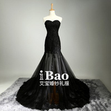 新款现货实拍黑色性感抹胸蕾丝礼服长款飘逸钉珠写真拍照婚纱礼服