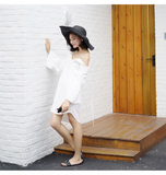梅三观 2016夏新款韩版娃娃领白色短裙长袖露背吊带连衣裙女裙子