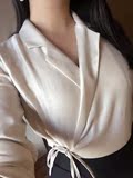 独家定制LILY多啦日式复古v领系带和服式气质纯色衬衫上衣女