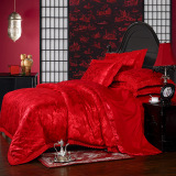 牡丹花家纺 结婚用品床上四件套大红色 婚庆床品纯棉床单贡缎正品