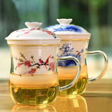 飘逸杯易泡茶壶耐热玻璃茶具水墨画口杯陶瓷内胆花茶杯个人养生杯