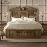 欧式复古双人床美式法式实木床家具LOFT风格全松木雕花床