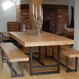 美式复古做旧仿锈实木铁艺餐桌椅饭桌酒吧桌办公桌咖啡桌电脑桌