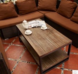 美式铁艺复古沙发边几简约欧式创意小餐桌实木客厅椭圆形茶几