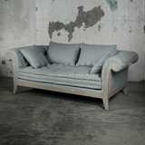 象形design进口法式复古做旧沙发实木原木色亚麻布艺三人沙发