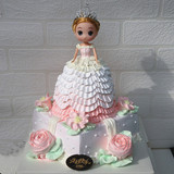 北京市配送迷糊芭比人偶娃娃双层生日蛋糕卡通周岁女孩皇冠粉公主