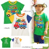 mikiumkee童装全棉半袖t恤日系男女童运输小汽车儿童短袖纯棉T恤