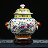 景德镇陶瓷器 现代简约装饰工艺品摆件 家居客厅创意粉彩盖罐花瓶